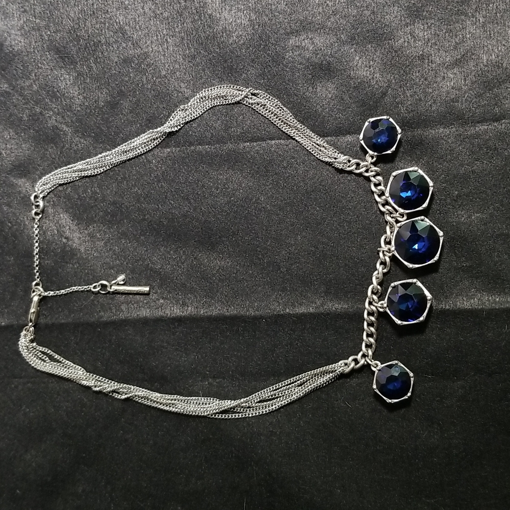 Midnight Sky/Navy Blue Jewels Silver chain Statement Necklace By Kenneth Cole